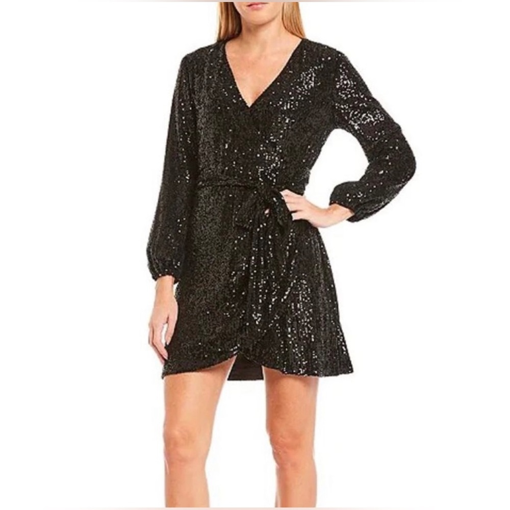 NWT Black Sequin Dress Gianni Bini Wrap Style With Belt Super Flattering  W❤️W!